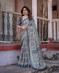 Elegant Multicolor Linen Saree with Traditional Patterns | Lightweight Festive Wear