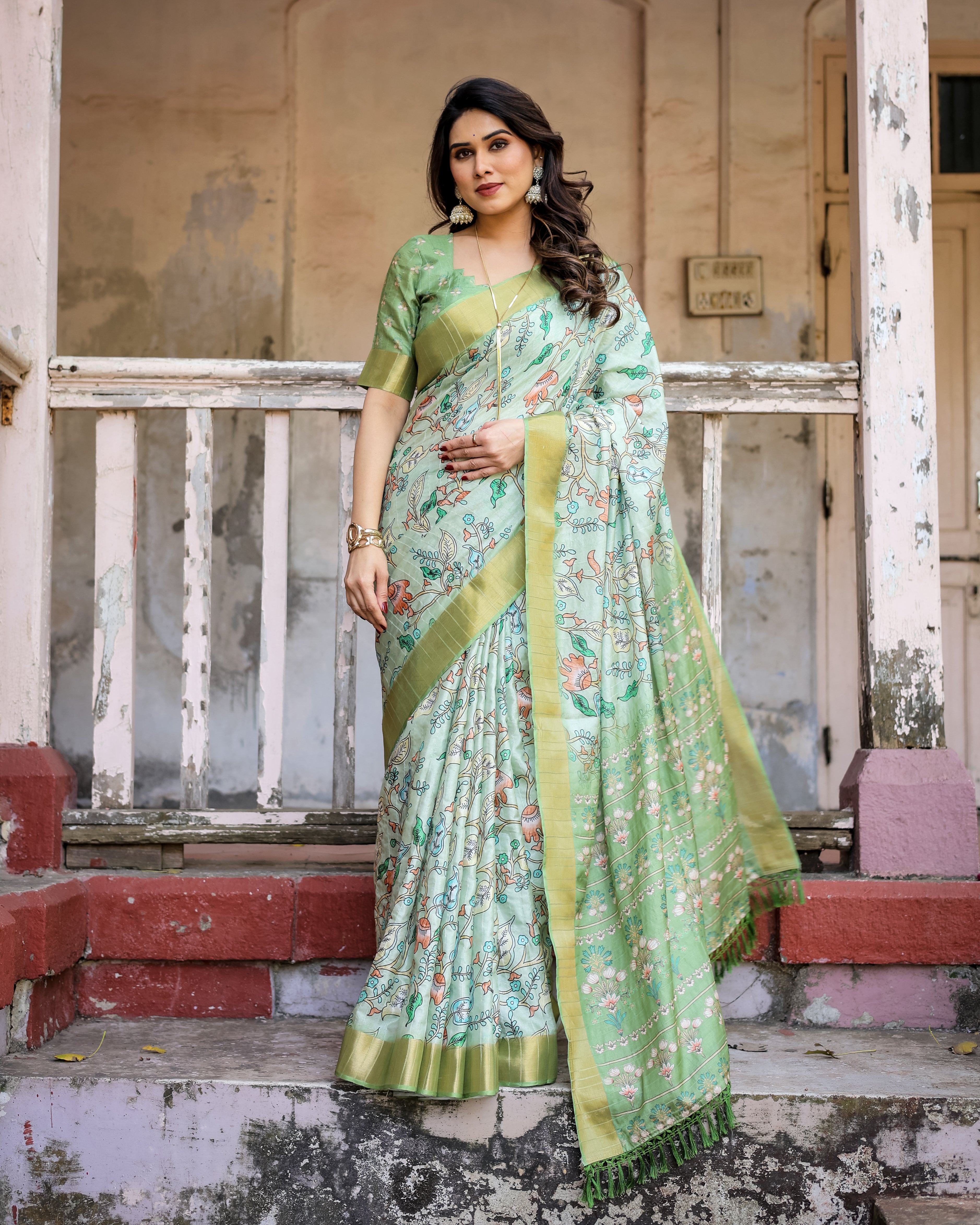 Elegant Multicolor Linen Saree with Traditional Patterns | Lightweight Festive Wear