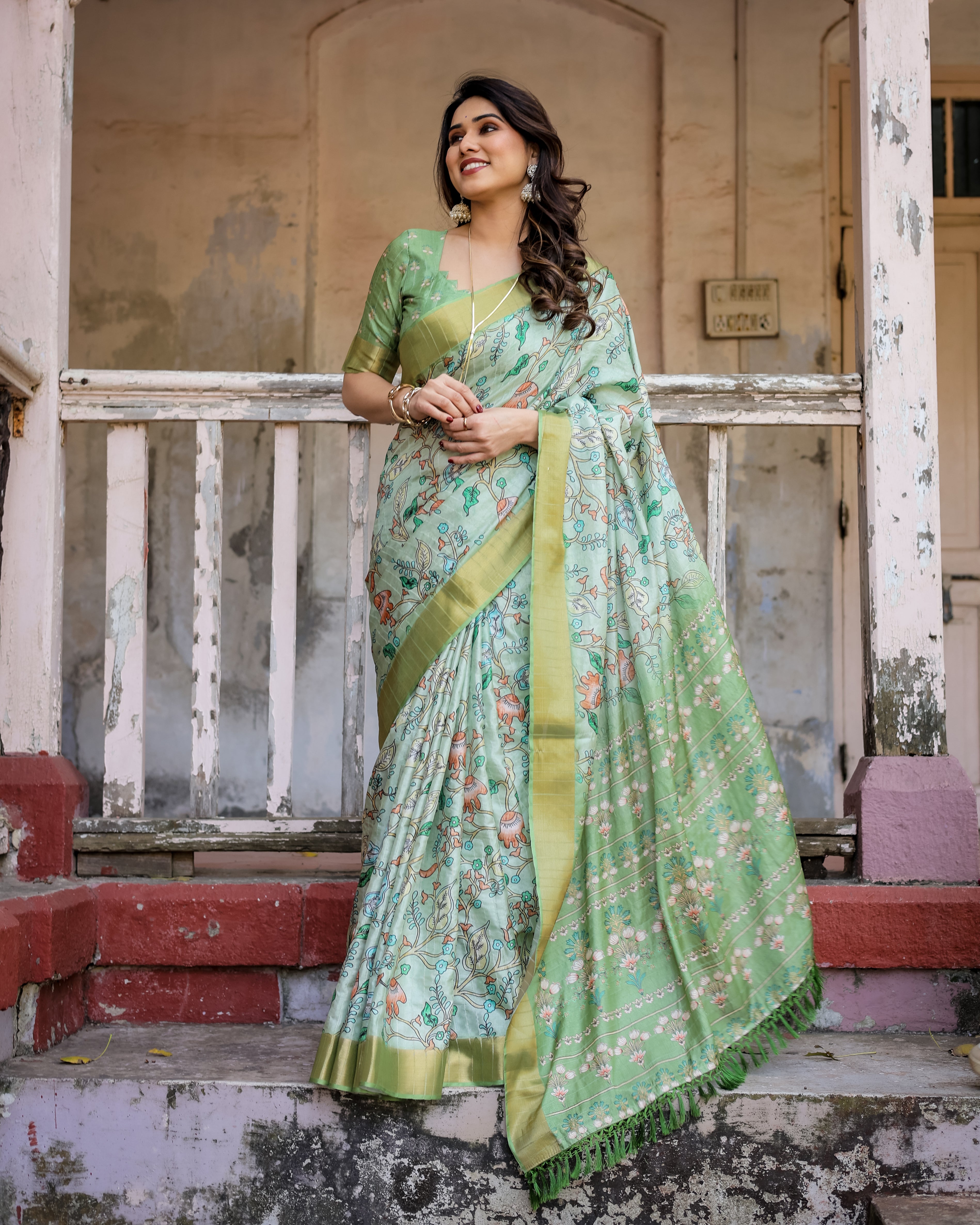 Elegant Multicolor Linen Saree with Traditional Patterns | Lightweight Festive Wear