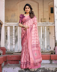 Elegant Multicolor Linen Saree with Traditional Patterns | Lightweight Festive Wear