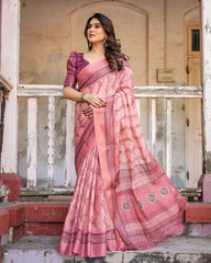 Elegant Multicolor Linen Saree with Traditional Patterns | Lightweight Festive Wear