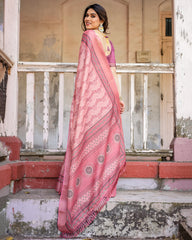 Elegant Multicolor Linen Saree with Traditional Patterns | Lightweight Festive Wear