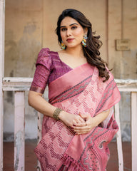 Elegant Multicolor Linen Saree with Traditional Patterns | Lightweight Festive Wear