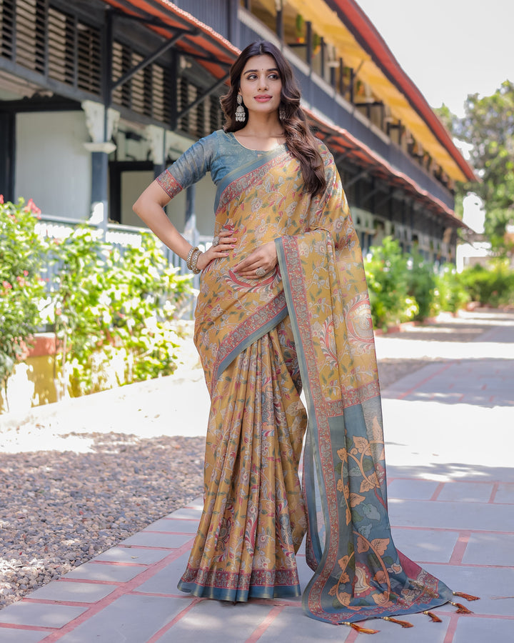 Maroon Handloom Cotton Saree with Intricate Peacock & Floral Art – Contrast Green Pallu