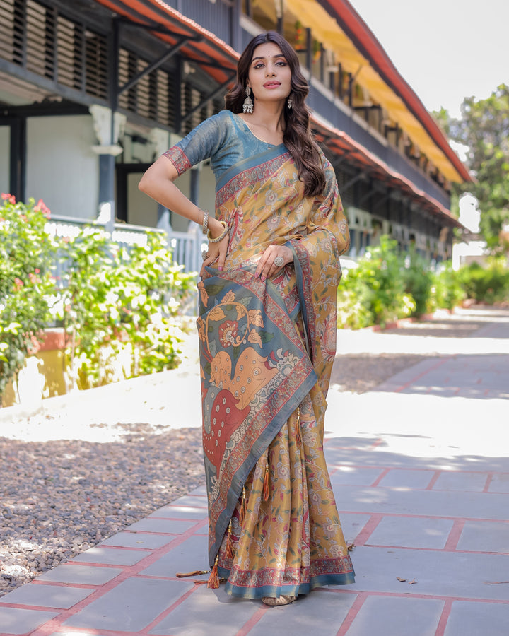 Maroon Handloom Cotton Saree with Intricate Peacock & Floral Art – Contrast Green Pallu