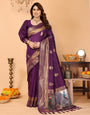 Deep Purple Banarasi Silk Saree with Rich Zari Weaving & Royal Peacock Digital Pallu – Perfect for Wedding & Festive Occasions