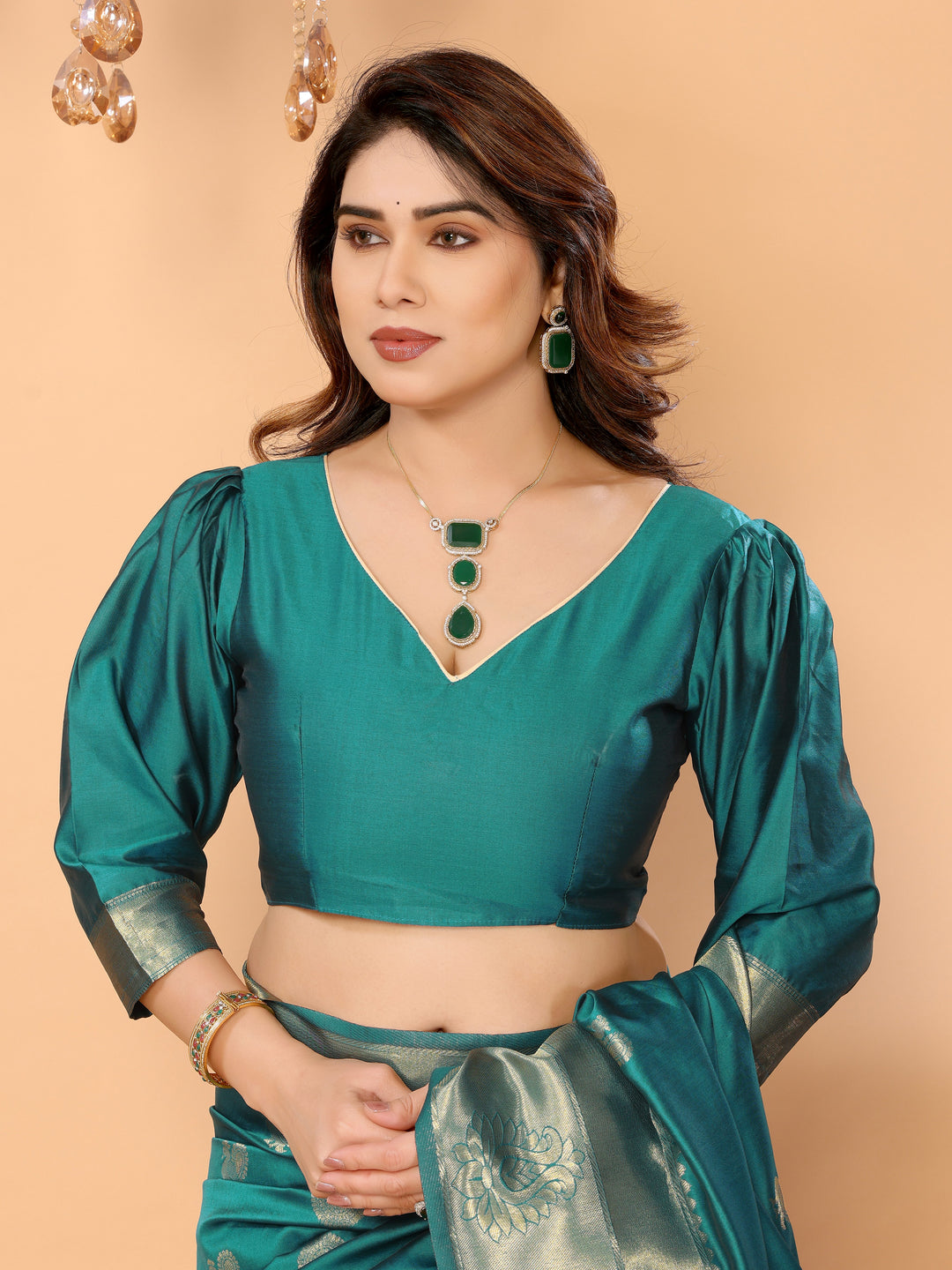 Teal Green Banarasi Silk Saree with Golden Zari Weaving & Peacock Digital Print Pallu – Festive & Wedding Wear