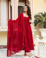 Red Premium Georgette Suit Set with Dupatta