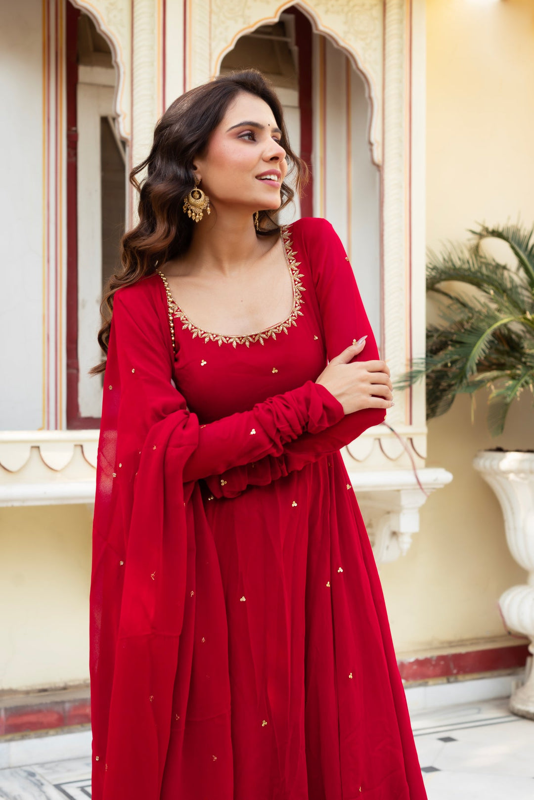 Red Premium Georgette Suit Set with Dupatta