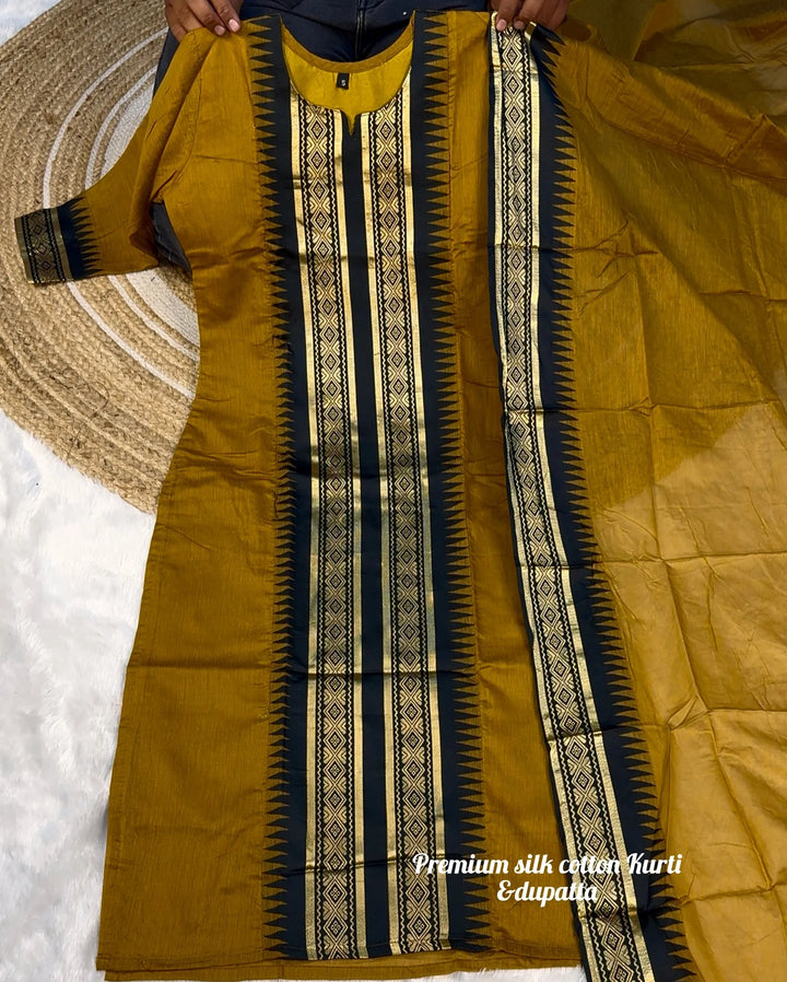 Pure Kanchi Cotton Kurti With Duppata