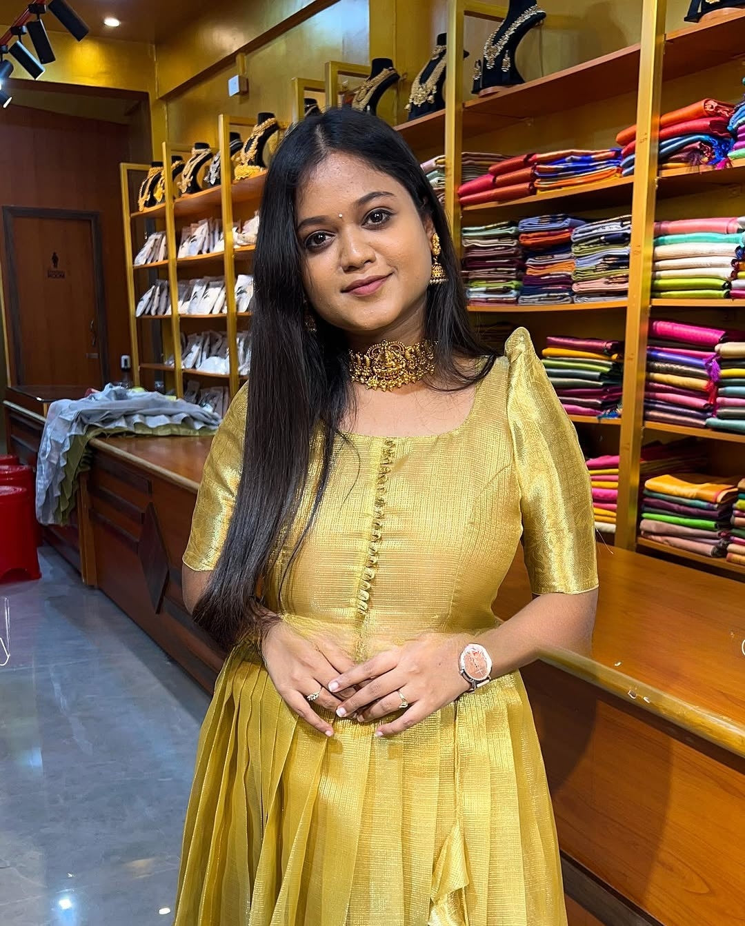 Golden Tissue Silk Gown for Women - Elegant Full-Length Party Wear Dre SHREE MALL Golden Tissue Silk Gown for Women - Elegant Full-Length Party Wear Dre SHREE MALL