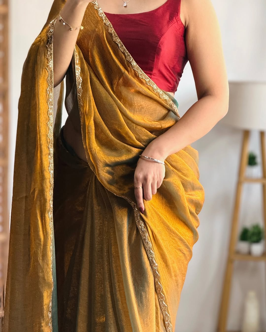 Golden Mustard Handwoven Tissue Saree with Intricate Border – Elegant Traditional Indian Wear for Festive Occasions