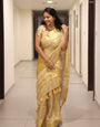 Luxury Off White Gold Kasavu Saree with Designer Tassel Pallu