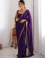 Royal Purple Georgette Saree with Golden Zari Lace Border & Sequin Work – Elegant Party & Wedding Wear