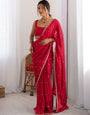 Royal Red Georgette Saree with Golden Zari Lace Border & Sequin Work – Elegant Party & Wedding Wear