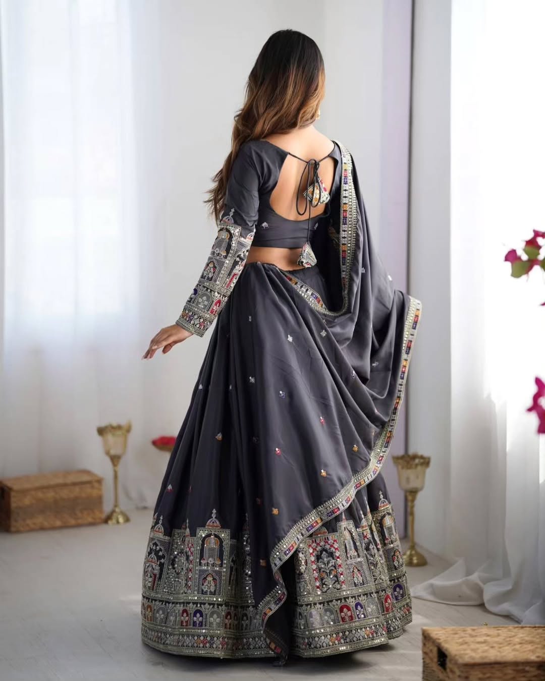 Elegant Black Chaniya Choli for Women – Heavy Embroidered Lehenga