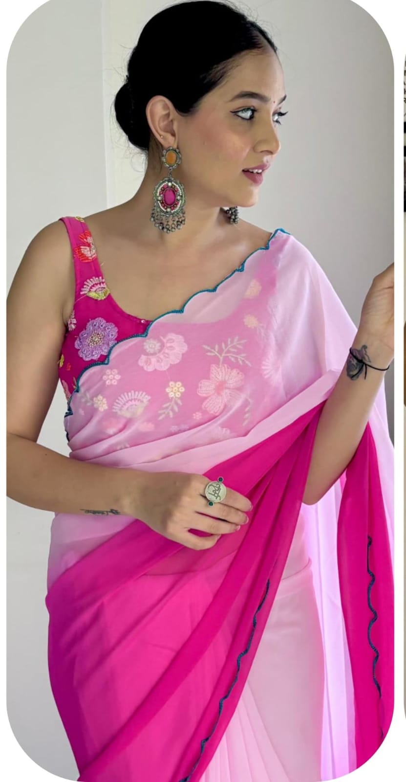 *Lunch Hit Design Most Beautiful Embroidery work Georgette Saree Collection*