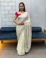 New Arrival Cream White Designer Saree in Pure HO Fabric with Heavy Embroidery