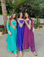 Designer Mirror Work Anarkali Suit Set for Women – Georgette Fabric | Available in Mehendi Green, Royal Blue, Black  & Wine Purple