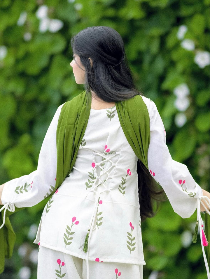 Premium Cotton Farshi Salwar Suit Set with Dupatta | White Floral Ethnic Suit for Women
