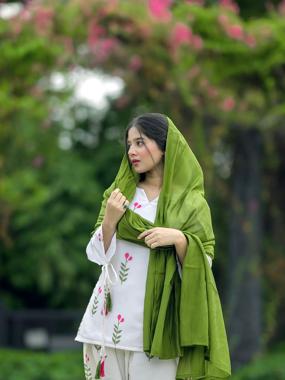 Premium Cotton Farshi Salwar Suit Set with Dupatta | White Floral Ethnic Suit for Women