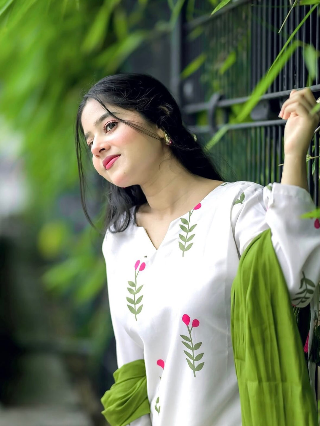 Premium Cotton Farshi Salwar Suit Set with Dupatta | White Floral Ethnic Suit for Women