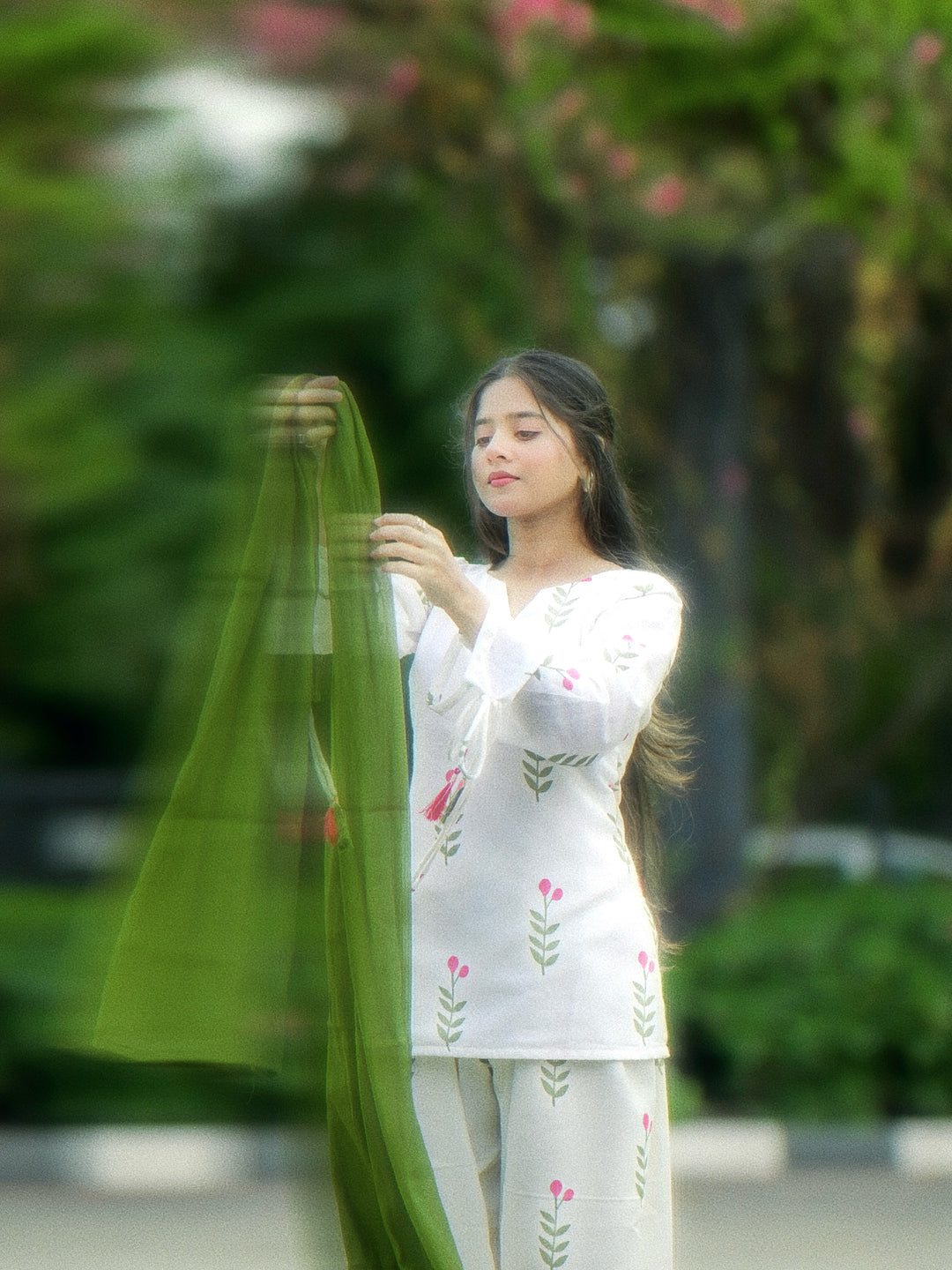 Premium Cotton Farshi Salwar Suit Set with Dupatta | White Floral Ethnic Suit for Women