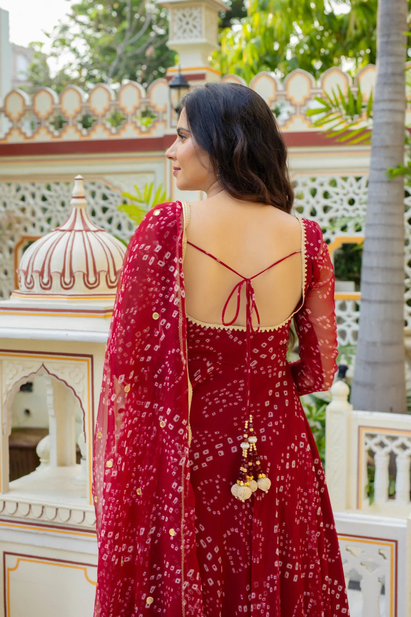 Women's Red Georgette 3-Piece Kurta Set with Lace Work & Dupatta
