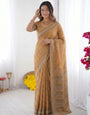 Mustard Yellow Modal Silk Saree with Traditional Floral Butti Prints, Heritage Border & Elegant Designer Pallu