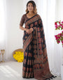 Black Modal Silk Saree with Elephant Motif Ajrakh Print & Heritage Designer Pallu | Traditional Festive Wear Saree