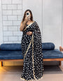 Elegant Black Bandhani Georgette Saree with embroidery Lace Border & Running Blouse