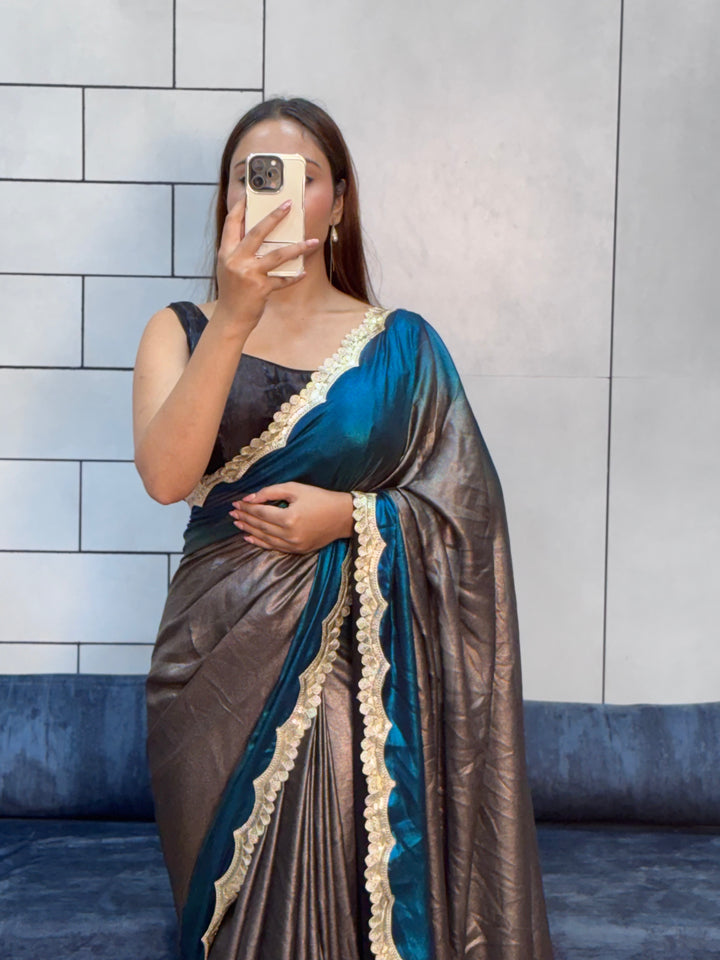 Ocean Mist Royale – Rich Soft Shimmer Saree with Sabyasachi Embroidery Lace