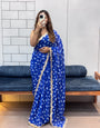 Neelam Blue Bandhani Georgette Saree with embroidery  Lace Border & Running Blouse