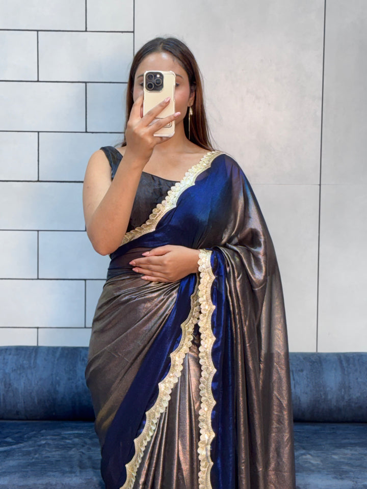 Midnight Royal – Rich Soft Shimmer Saree with Sabyasachi Embroidery Lace