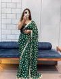 Emerald Green Bandhani Georgette Saree with embroidery Lace Border & Running Blouse