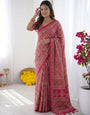 Rose Pink Modal Silk Saree with Heritage Motifs, Intricate All-Over Print & Designer Pallu