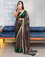 Emerald Noir Glam – Rich Soft Shimmer Saree with Sabyasachi Embroidery Lace