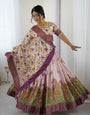 Pastel Pink Kalamkari Silk Lehenga with Tassel Dupatta & Zari Border – Festive & Wedding Wear