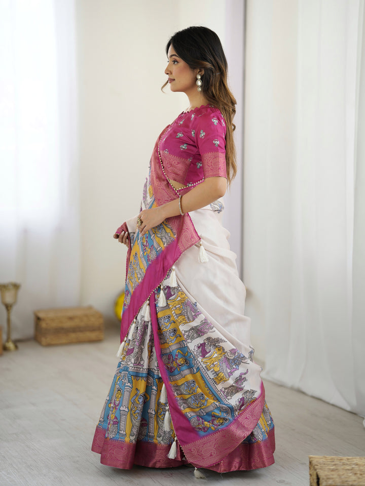 Elegant Kalamkari Lehenga in Magenta and Multicolor with Flared Skirt and Dupatta