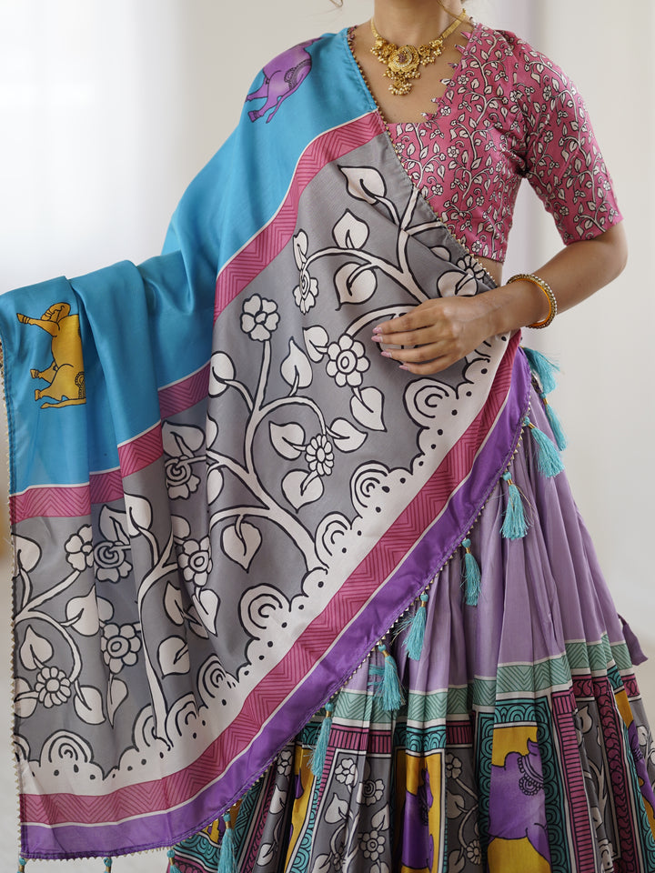 Authentic Kalamkari Art Lehenga | Drape the Heritage