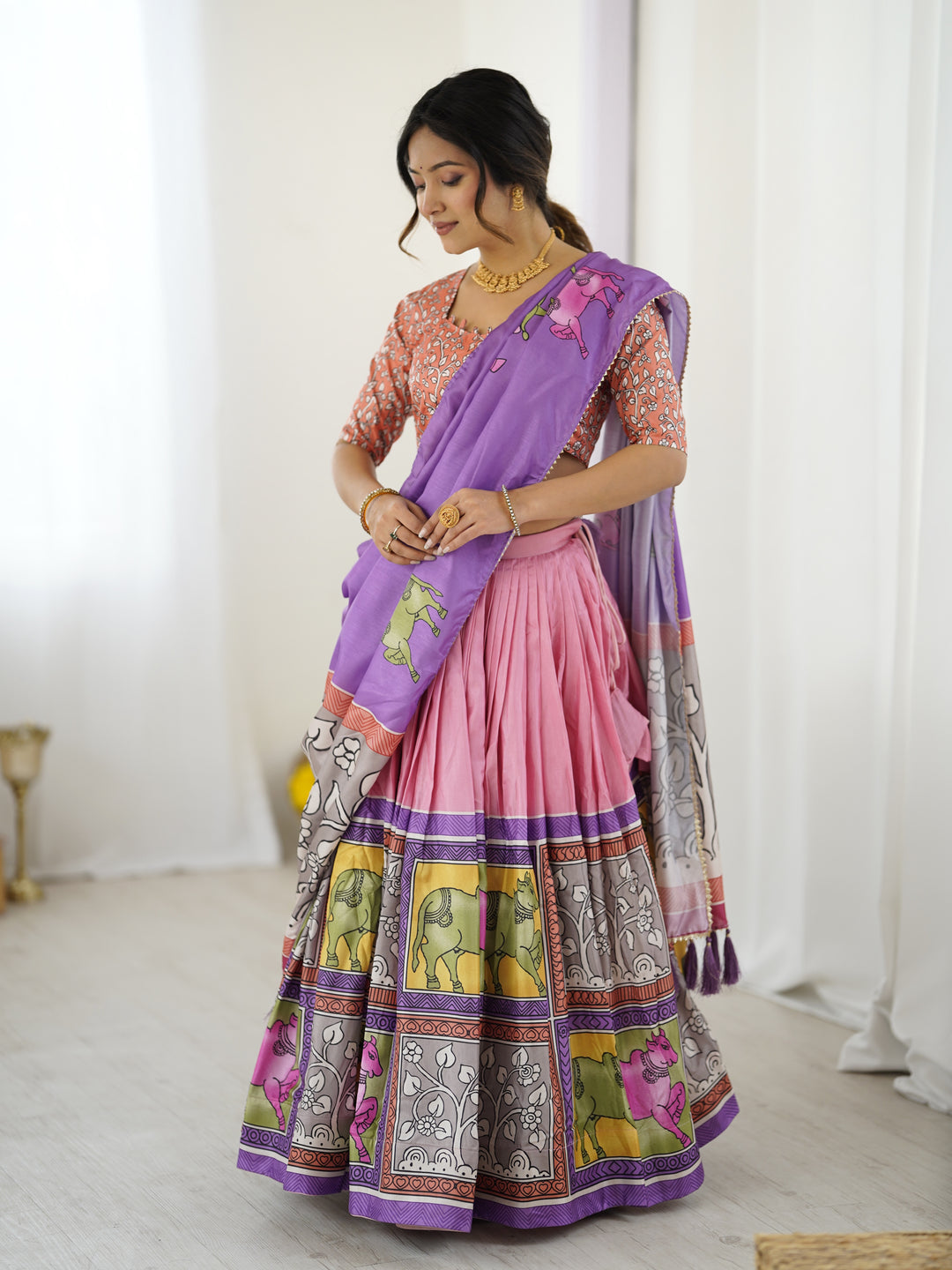 Handcrafted Kalamkari Lehenga with Blouse | Perfect for Festive & Wedding Look