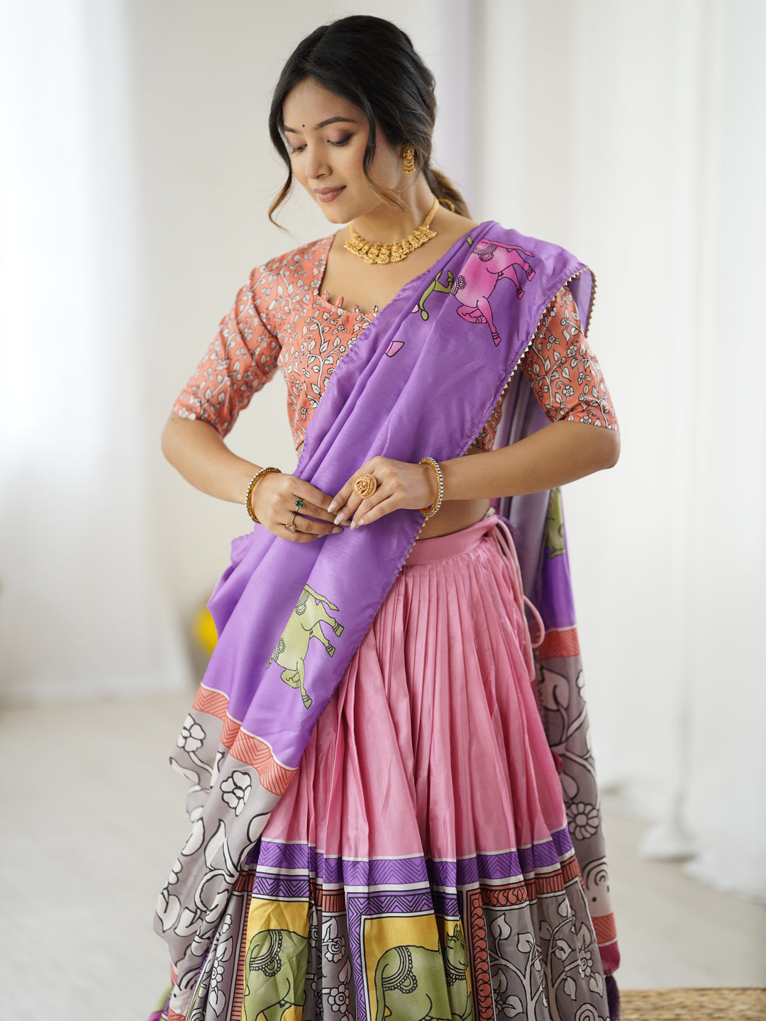 Handcrafted Kalamkari Lehenga with Blouse | Perfect for Festive & Wedding Look