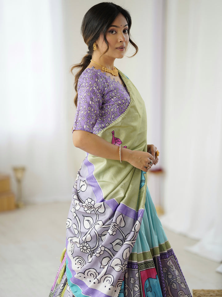 Trendy Kalamkari Lehenga with Contrast Blouse | Lightweight & Stylish