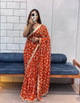 Vibrant Orange Bandhani Georgette Saree with embroidery  Lace Border & Running Blouse