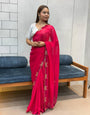 *RANI PINK BUTTERFLY 🦋 CUT DANA DIAMOND 💎 PANEL WORK SAREE*