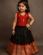 Kids' Ethnic Silk Dress – black and Red Pattu Pavadai for Festivals