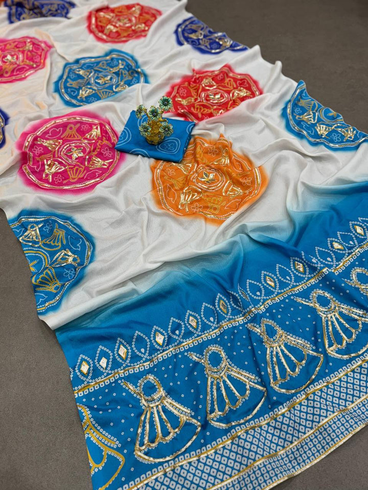 Festive Edition Bandhej Gaji Silk Saree with Gota Patti Butta and Designer Pallu