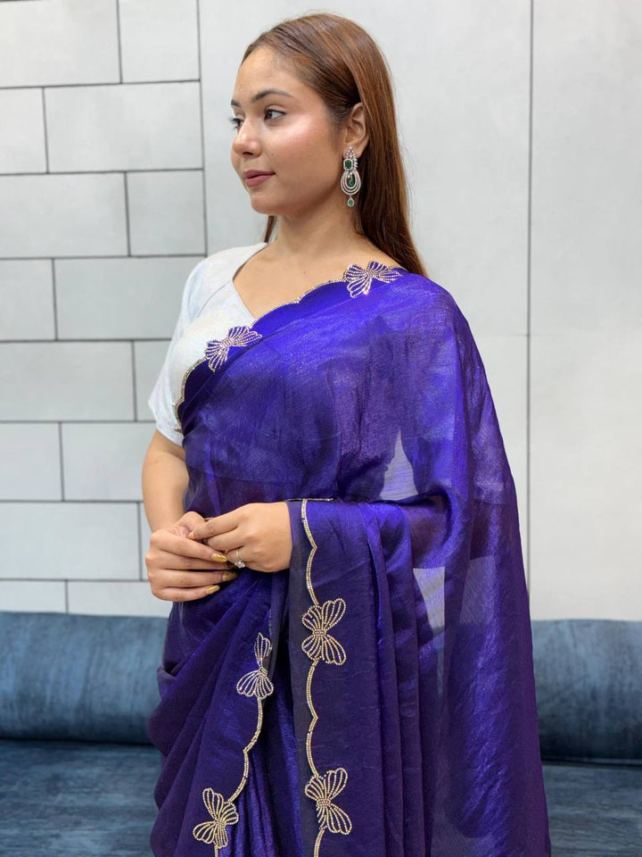 *PURPLE BUTTERFLY 🦋 CUT DANA DIAMOND 💎 PANEL WORK SAREE*