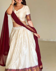 Elegant elephant white checks silk lehenga, light shades to complement to create beautiful aura in all function