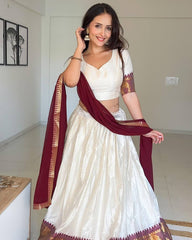 Elegant elephant white checks silk lehenga, light shades to complement to create beautiful aura in all function